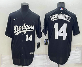 Los Angeles Dodgers #14 Enrique Hernandez Number Black Turn Back The Clock Stitched Cool Base Jersey - Click Image to Close