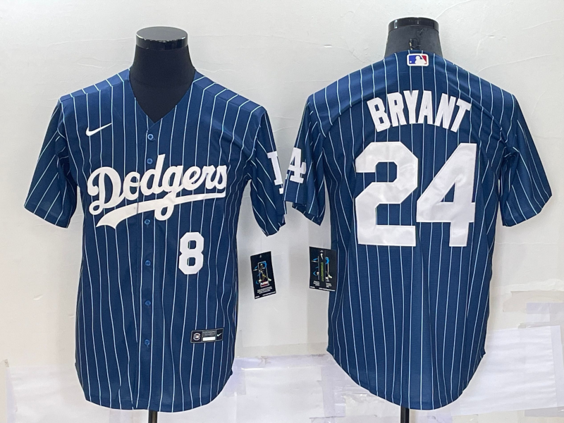 Los Angeles Dodgers #8 #24 Kobe Bryant Number Navy Blue Pinstripe Stitched MLB Cool Base Nike Jersey