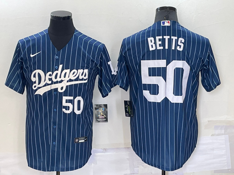 Los Angeles Dodgers #50 Mookie Betts Number Navy Blue Pinstripe Stitched MLB Cool Base Nike Jersey