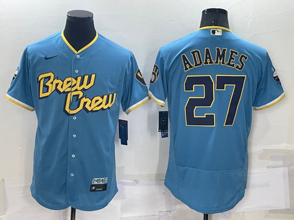 Milwaukee Brewers #27 Willy Adames 2022 Powder Blue City Connect Flex Base Stitched Jersey - Click Image to Close