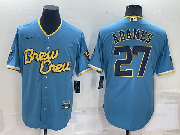 Milwaukee Brewers #27 Willy Adames 2022 Powder Blue City Connect Cool Base Stitched Jersey - Click Image to Close