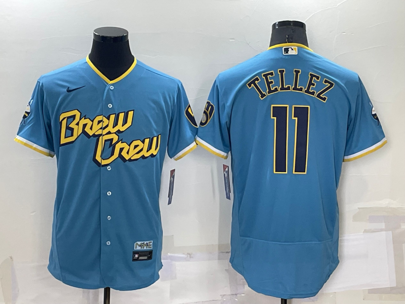 Milwaukee Brewers #11 Rowdy Tellez Blue 2022 City Connect Flex Base Stitched Jersey - Click Image to Close