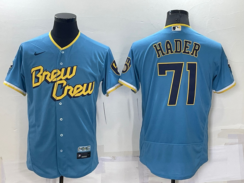 Milwaukee Brewers #71 Josh Hader Blue 2022 City Connect Flex Base Stitched Jersey