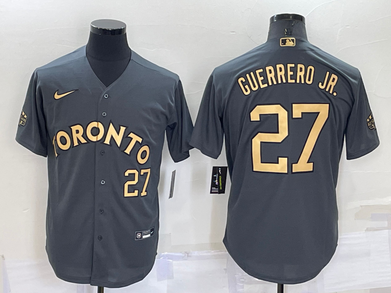 Toronto Blue Jays #27 Vladimir Guerrero Jr Number Grey 2022 All Star Stitched Cool Base Nike Jersey - Click Image to Close