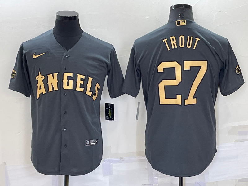 Los Angeles Angels #27 Mike Trout Grey 2022 All Star Stitched Cool Base Nike Jersey