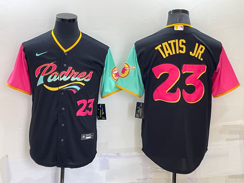 San Diego Padres #23 Fernando Tatis Jr Black Number 2022 City Connect Cool Base Stitched Jersey