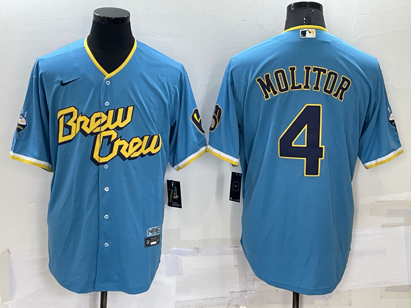 Milwaukee Brewers #4 Paul Molitor Blue 2022 City Connect Cool Base Stitched Jersey