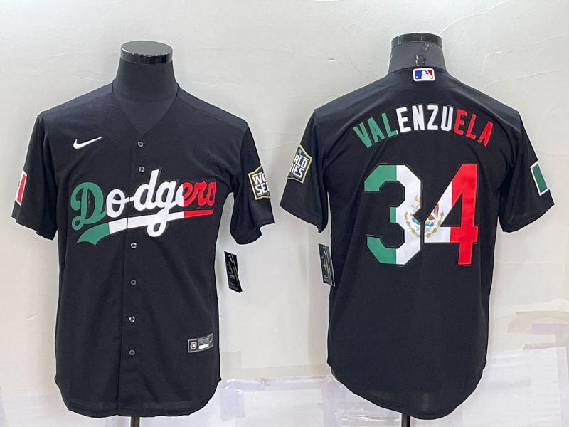 Los Angeles Dodgers #34 Fernando Valenzuela Mexico Black Cool Base Stitched Baseball Jersey