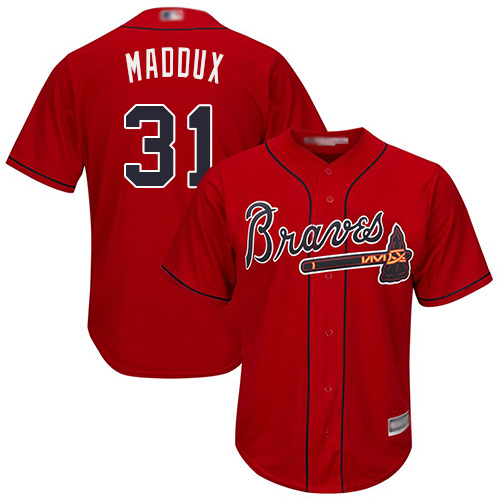 Atlanta Braves #31 Greg Maddux Red Cool Base Stitched Baseball Jersey - Click Image to Close