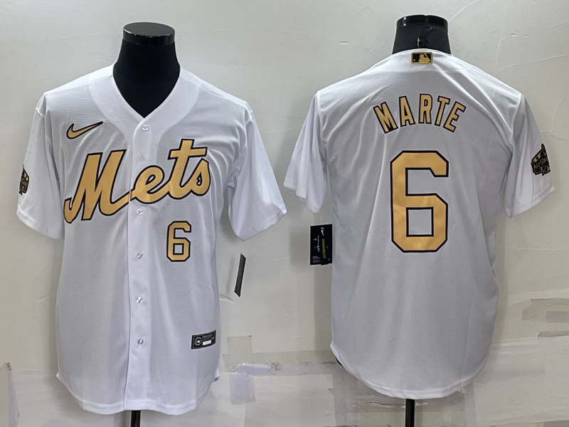 New York Mets #6 Starling Marte Number White 2022 All Star Stitched Cool Base Nike Jersey - Click Image to Close
