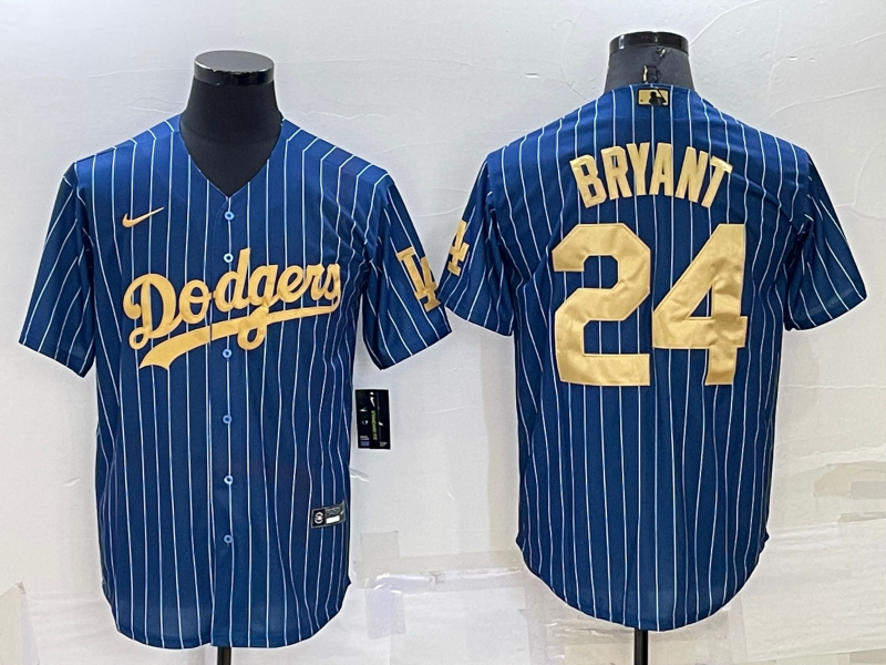 Los Angeles Dodgers #24 Kobe Bryant Navy Blue Gold Pinstripe Stitched MLB Cool Base Nike Jersey