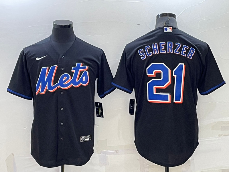 New York Mets #21 Max Scherzer Black Stitched MLB Cool Base Nike Jersey - Click Image to Close