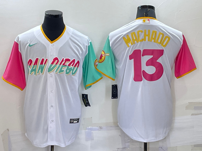 San Diego Padres #13 Manny Machado White 2022 City Connect Cool Base Stitched Jersey
