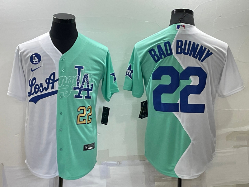 Los Angeles Dodgers #22 Bad Bunny White Green Number 2022 Celebrity Softball Game Cool Base Jerseys