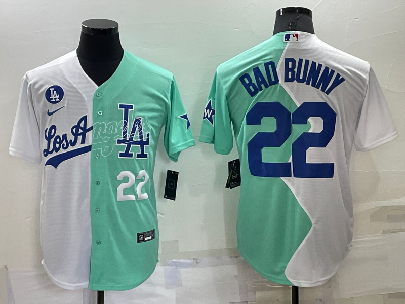 Los Angeles Dodgers #22 Bad Bunny White Green Number 2022 Celebrity Softball Game Cool Base Jersey 1