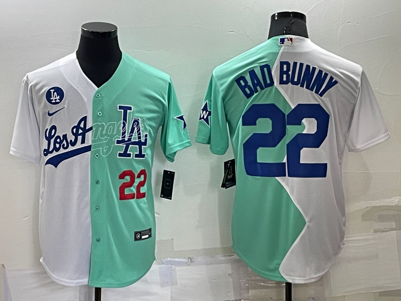 Los Angeles Dodgers #22 Bad Bunny White Green Number 2022 Celebrity Softball Game Cool Base Jersey