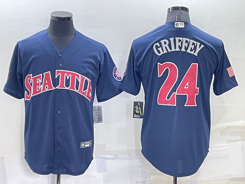 Seattle Mariners #24 Ken Griffey Navy Blue Fashion Stars Stripes Cool Base Independence Day Jersey