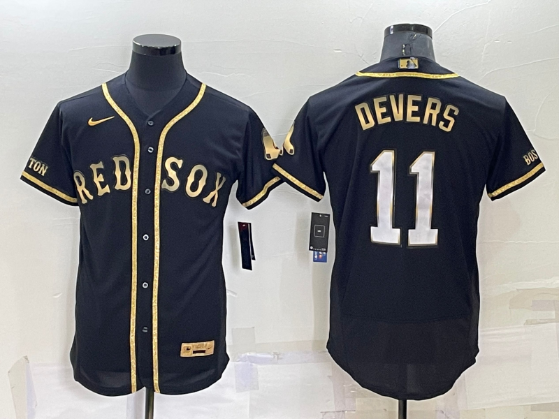Boston Red Sox #11 Rafael Devers Black Gold Stitched MLB Flex Base Nike Jersey