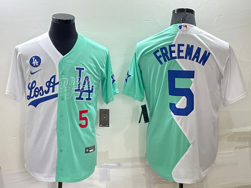 Los Angeles Dodgers #5 Freddie Freeman White Green Number 2022 Celebrity Softball Game Cool Base Jer