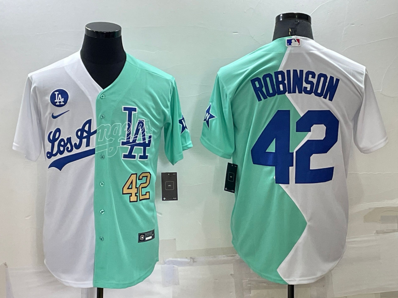 Los Angeles Dodgers #42 Jackie Robinson White Green Number 2022 Celebrity Softball Game Cool Base Je