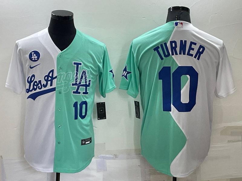 Los Angeles Dodgers #10 Justin Turner White Green Number 2022 Celebrity Softball Game Cool Base Jers