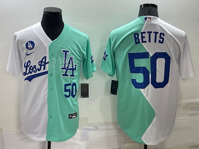 Los Angeles Dodgers #50 Mookie Betts White Green Number 2022 Celebrity Softball Game Cool Base Jerse