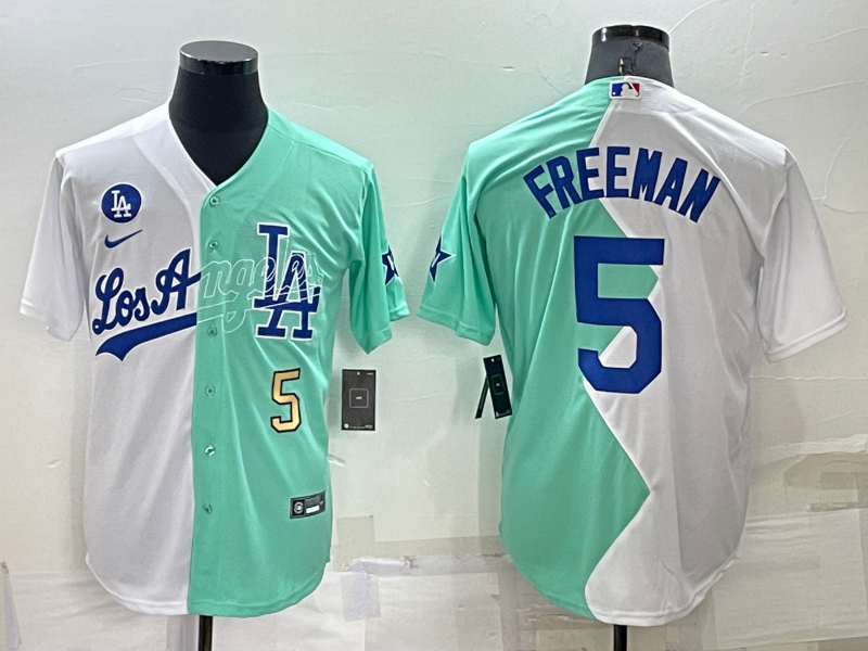 Los Angeles Dodgers #5 Freddie Freeman White Green Number 2022 Celebrity Softball Game Cool Base Jer