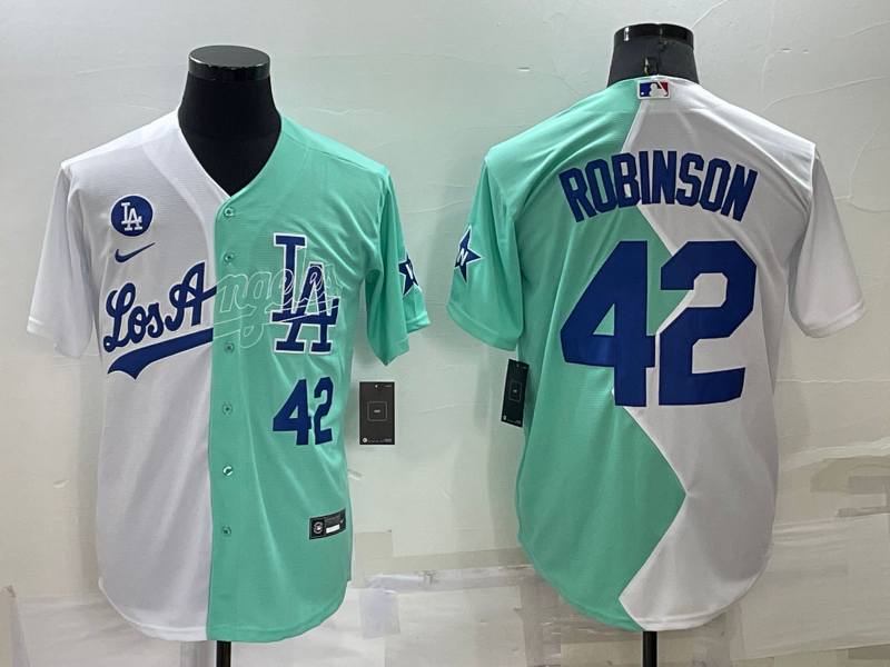Los Angeles Dodgers #42 Jackie Robinson White Green Number 2022 Celebrity Softball Game Cool Base Je