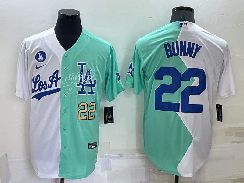 Los Angeles Dodgers #22 Bad Bunny White Green 2022 All Star Cool Base Stitched Baseball Jerseys