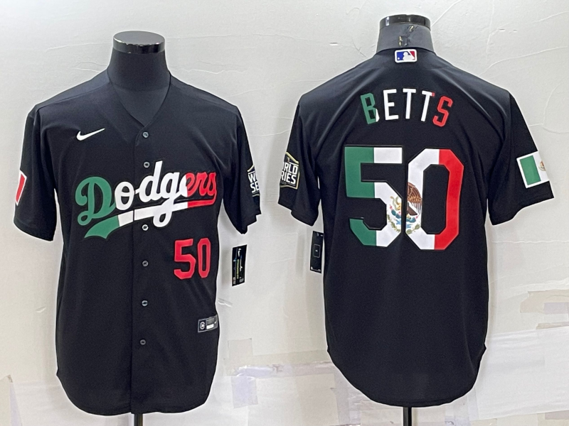 Los Angeles Dodgers #50 Mookie Betts Number Mexico Black Cool Base Stitched Baseball Jersey