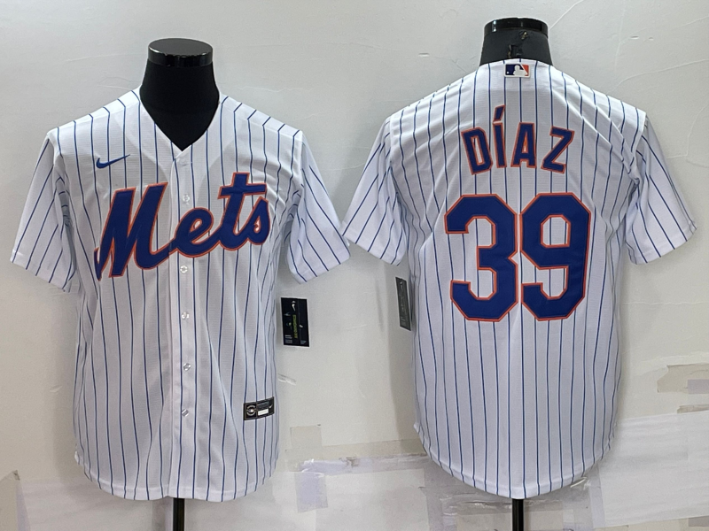 New York Mets #39 Edwin Diaz White Stitched MLB Cool Base Nike Jersey - Click Image to Close