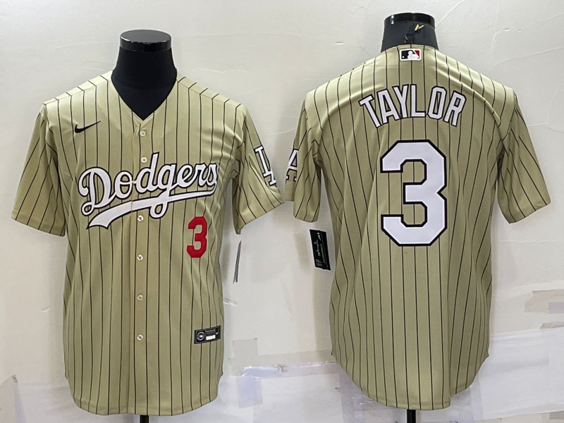Los Angeles Dodgers #3 Chris Taylor Number Cream Pinstripe Stitched MLB Cool Base Nike Jersey