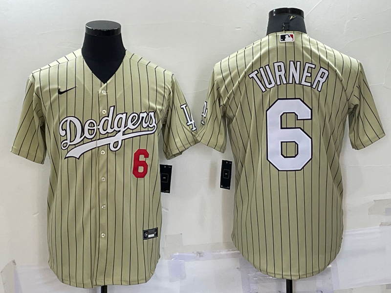Los Angeles Dodgers #6 Trea Turner Number Cream Pinstripe Stitched MLB Cool Base Nike Jersey