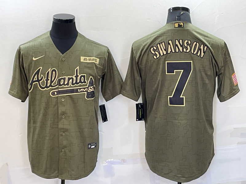 Atlanta Braves #7 Dansby Swanson 2021 Olive Salute To Service Limited Stitched Jersey