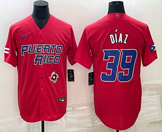 Puerto Rico Baseball Team #39 Edwin Diaz 2023 Red World Baseball Classic Stitched Jerseys