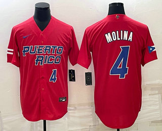 Puerto Rico Baseball Team #4 Yadier Molina Number 2023 Red World Baseball Classic Stitched Jersey