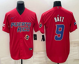 Puerto Rico Baseball Team #9 Javier Baez 2023 Red World Baseball Classic Stitched Jerseys