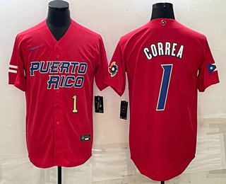 Puerto Rico Baseball Team #1 Carlos Correa Number 2023 Red World Baseball Classic Stitched Jerseys