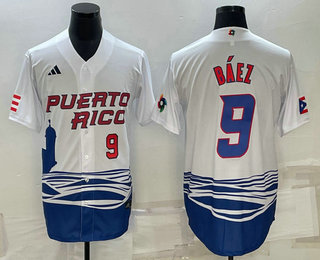 Puerto Rico Baseball Team #9 Javier Baez Number White 2023 World Baseball Classic Stitched Jersey