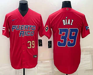 Puerto Rico Baseball Team #39 Edwin Diaz Number 2023 Red World Baseball Classic Stitched Jerseys