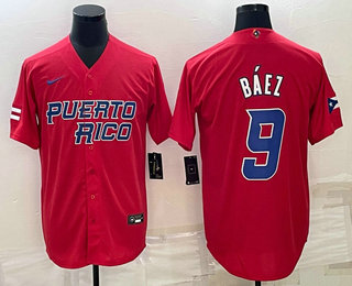 Puerto Rico Baseball Team #9 Javier Baez 2023 Red World Baseball Classic Stitched Jersey