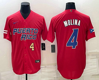 Puerto Rico Baseball Team #4 Yadier Molina Number 2023 Red World Baseball Classic Stitched Jersey