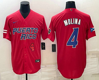Puerto Rico Baseball Team #4 Yadier Molina Number 2023 Red World Baseball Classic Stitched Jerseys - Click Image to Close