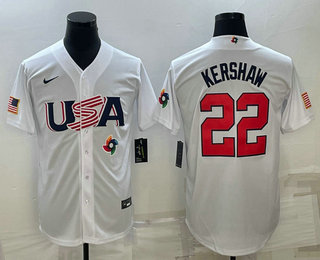USA Baseball Team #22 Clayton Kershaw 2023 White World Baseball Classic Stitched Jersey