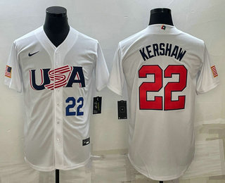 USA Baseball Team #22 Clayton Kershaw Number 2023 White World Baseball Classic Stitched Jersey