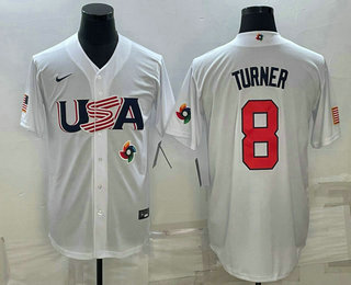 USA Baseball Team #8 Trea Turner 2023 White World Baseball Classic Stitched Jerseys