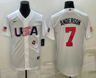 USA Baseball Team #7 Tim Anderson 2023 White World Baseball Classic Stitched Jersey