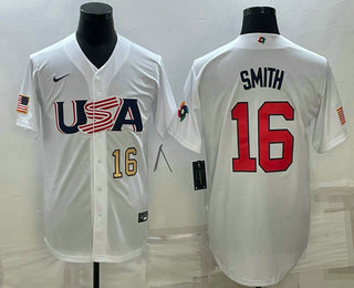 USA Baseball Team #16 Will Smith Number 2023 White World Baseball Classic Stitched Jerseys