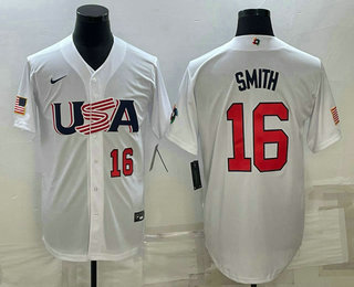 USA Baseball Team #16 Will Smith Number 2023 White World Baseball Classic Stitched Jersey