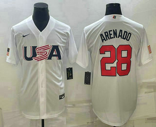 USA Baseball Team #28 Nolan Arenado 2023 White World Baseball Classic Replica Stitched Jersey